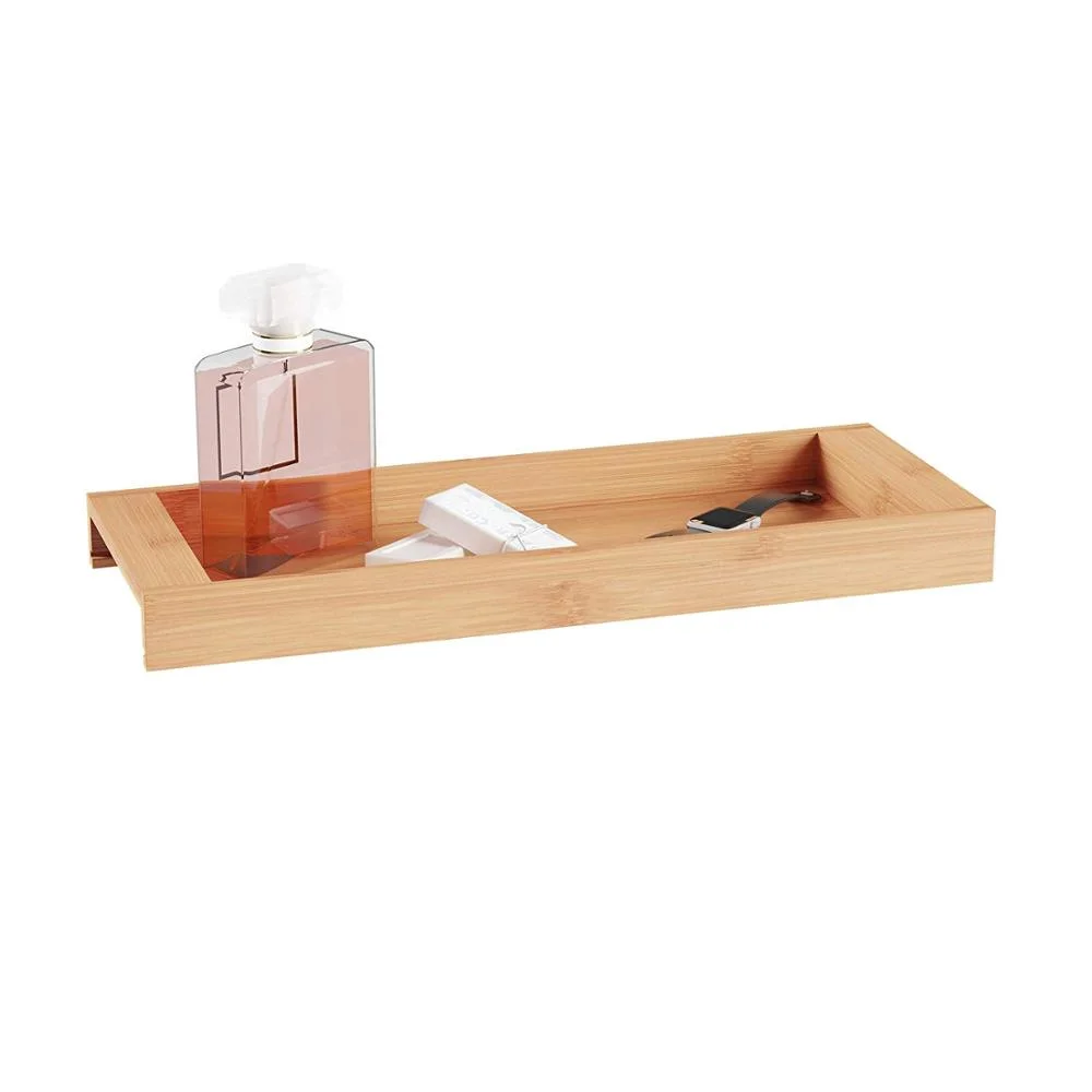 Bamboo Vanity Tray Guest Towel Holder Natural Wood Tank Top Storage Tray Countertop Makeup Jewelry Bathroom Accessory Organizer