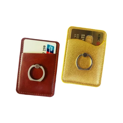 Adhésif Stick-on Mobile Phone ID Credit Card Holder Wallet Luxury Leather Cell Phone Card Holder avec Ring