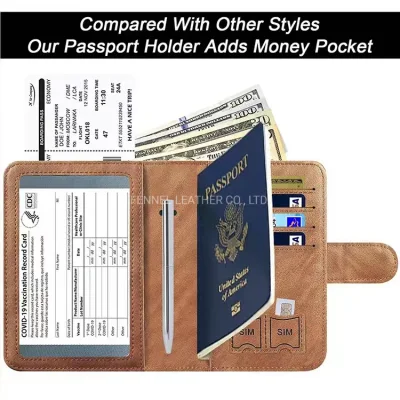 Usine de fabrication de porte-passeport OEM de style rétro en cuir PU de bonne qualité avec protection RFID fonctionnel avec porte-cartes porte-cartes de voyage (F1550)