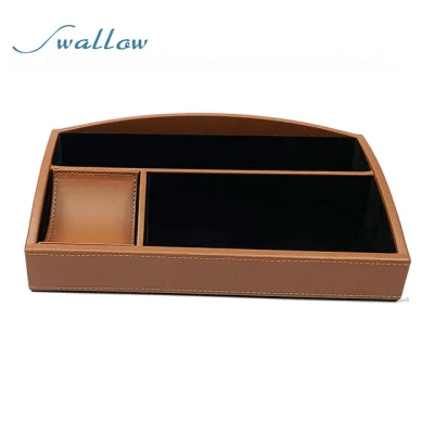 Boîte de rangement de bureau Swallow, plateau de rangement pour accessoires en cuir à 3 compartiments